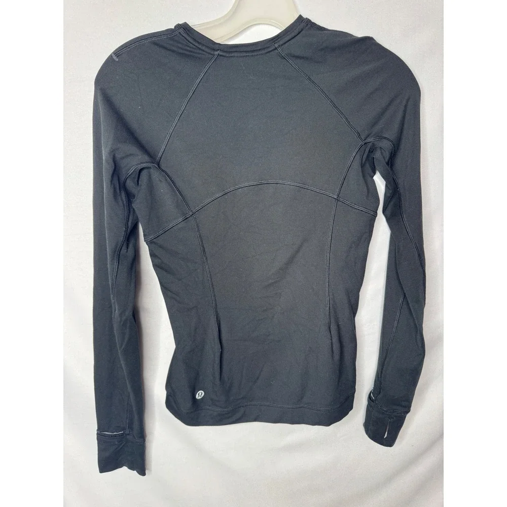 Lululemon Rulu Black Long Sleeve Running Top Thumbholes Zip Pocket Size 2